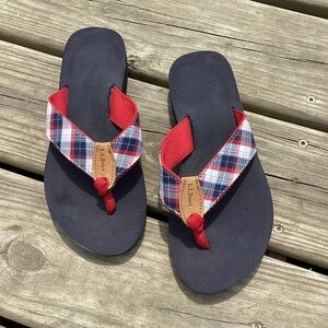 LL Bean Flip Flop Plaid Thong Slide Sandals, size 6